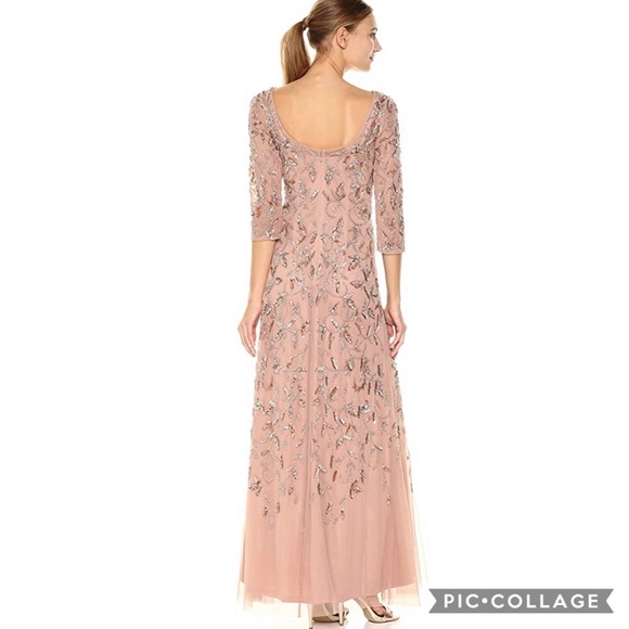 Adrianna Papell beaded Long sleeve rose gold godet dress - Picture 10 of 15